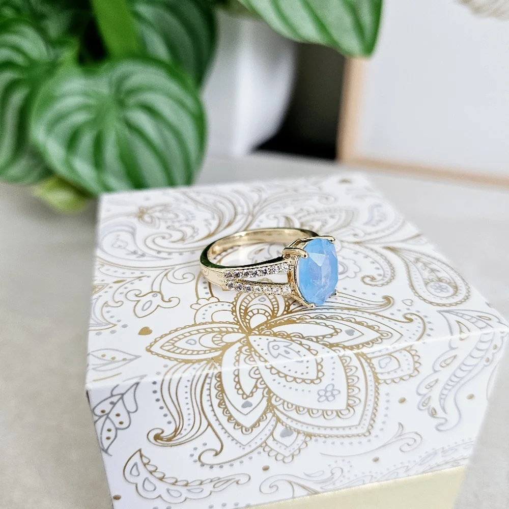 🆕️Charter Club Elegant Gold Plated Blue Zirconia Stone Ring SZ 6